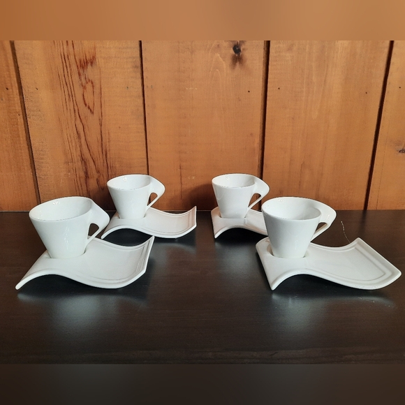 Tannex Porcelain Cappuccino Cups & Snack Plate Saucers Set of 4 - Picture 1 of 15